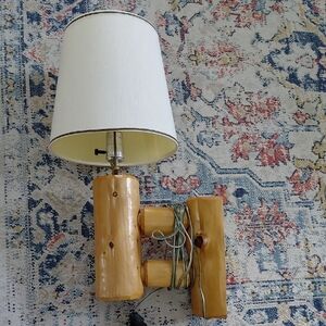 Rustic Log Wall Lamp with Cream Shade